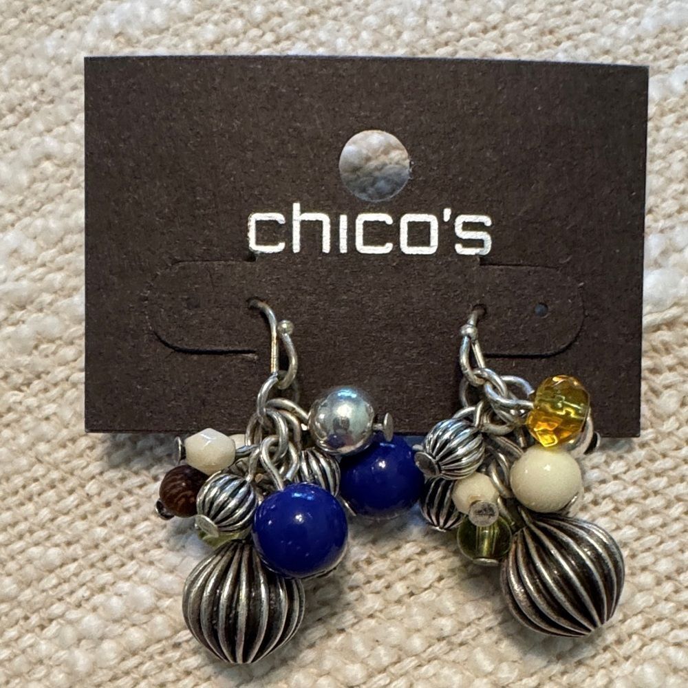 0081-Chico's Silver and Blue Beaded Earrings